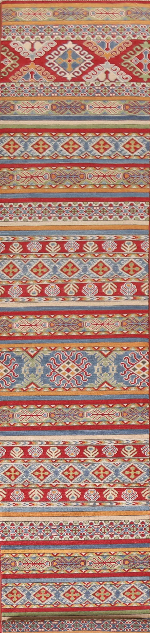Geometric Kazak Oriental Runner Rug 2x16