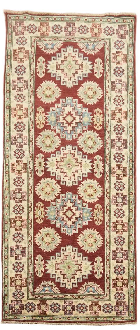 Red Handmade Kazak Oriental Runner Rug 3x7