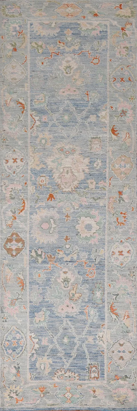 Vegetable Dye Oushak Turkish Runner Rug 3x10