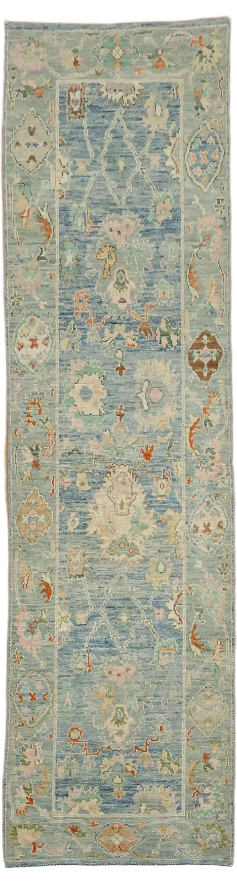 Vegetable Dye Oushak Turkish Runner Rug 3x10