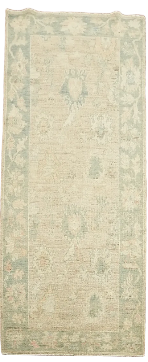 Vegetable Dye Oushak Turkish Runner Rug 3x8