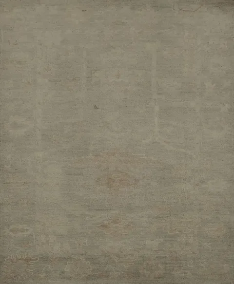 Elegant Earth Tones: Vintage Inspired Grey Oushak Turkish Rug 3x5 ft