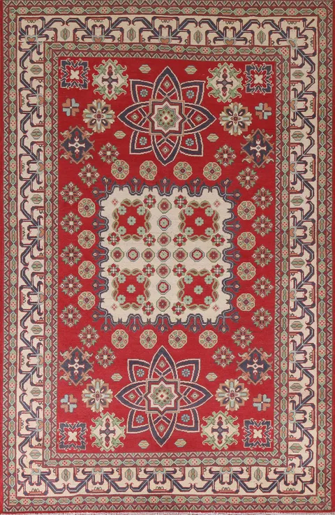 South Western Kazak Red Wool Area Rug 7x10