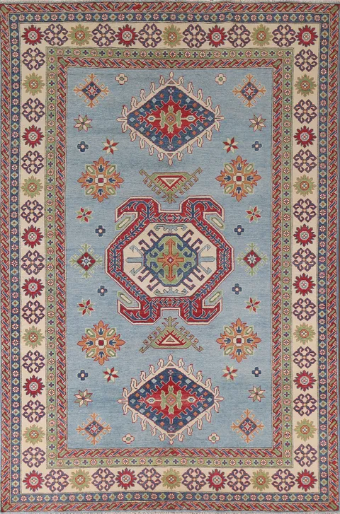 Light Blue Kazak Handmade Area Rug 7x10