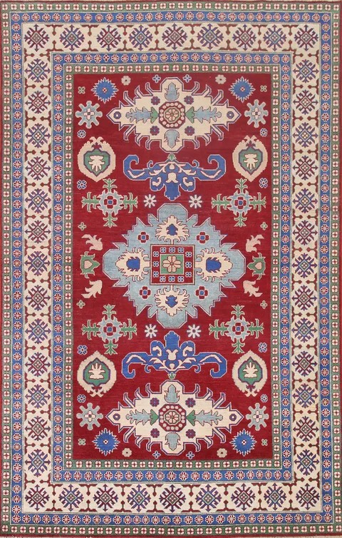 Geometric Red Kazak Oriental Area Rug 7x10