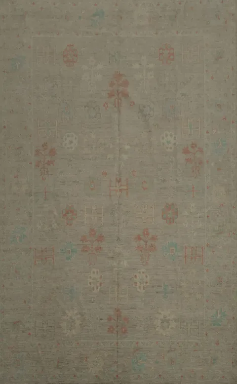 Oushak Vegetable Dye Area Rug 10x14 Adorned with Pastel Flowers