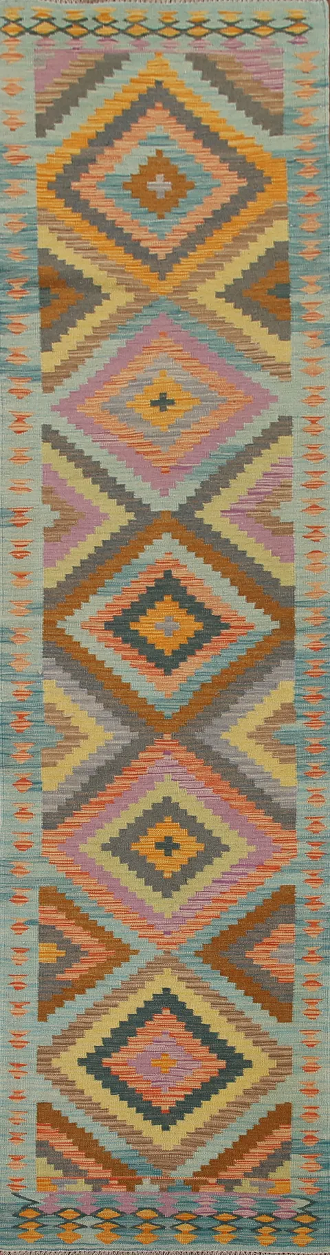 Geometric Kilim Multicolor Runner Rug 3x13