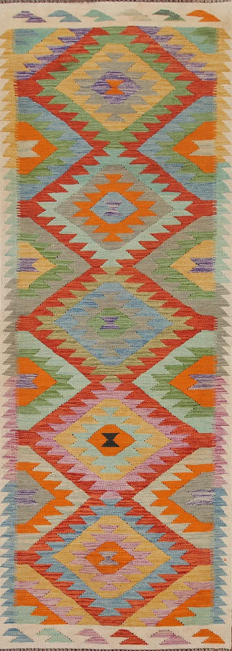 Reversible Wool Kilim Oriental Runner Rug 3x10