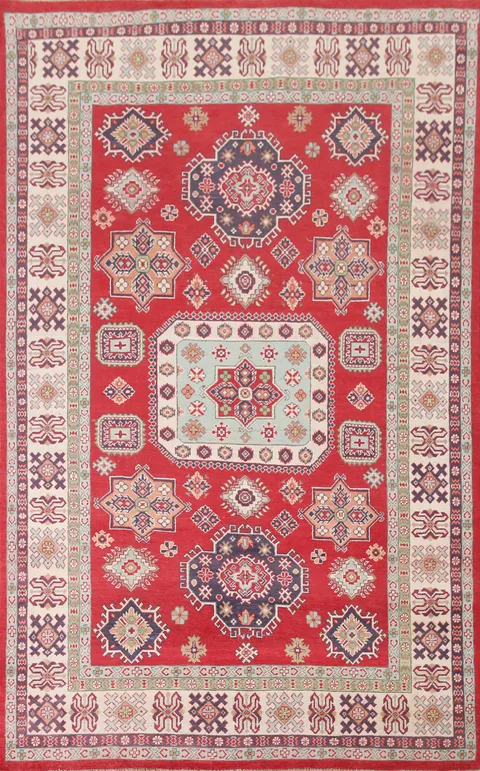 Geometric Red Kazak Oriental Area Rug 6x10