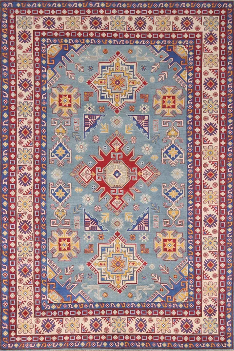 Light Blue Kazak Handmade Area Rug 7x10