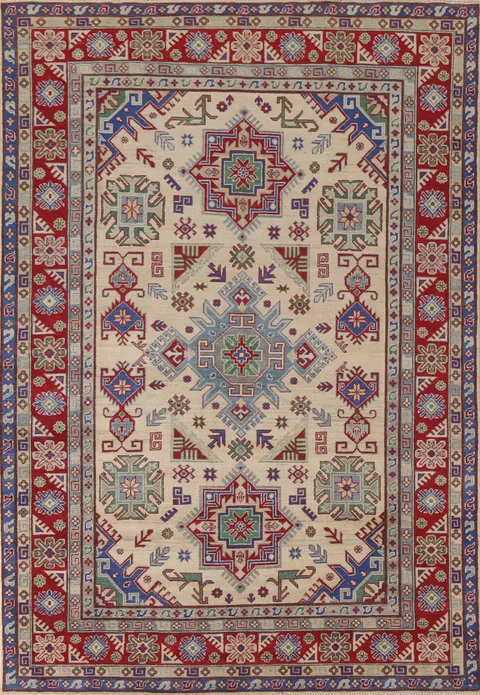 Geometric Kazak Oriental Area Rug 7x10
