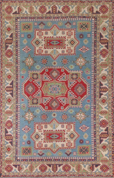 Light Blue Kazak Oriental Area Rug 6x10