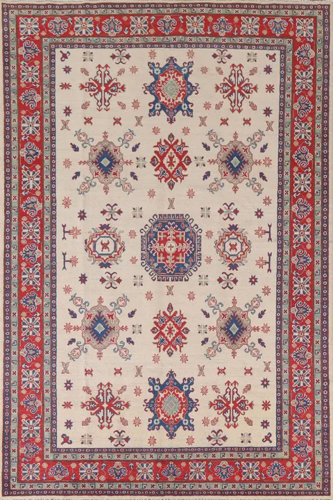 Ivory Wool Kazak Handmade Area Rug 7x10