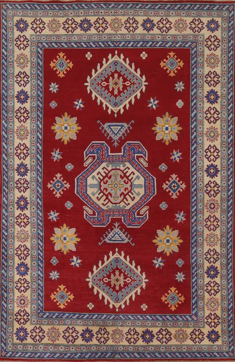 South Western Kazak Red Wool Area Rug 7x10