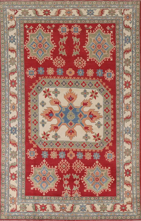 Geometric Red Kazak Oriental Area Rug 6x10