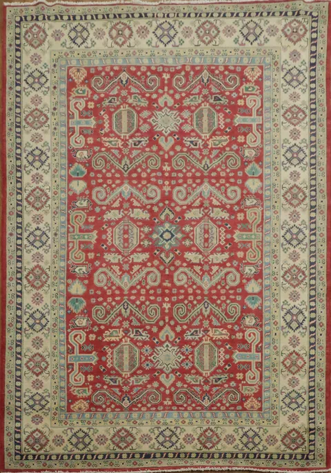 Geometric Red Kazak Oriental Area Rug 7x10