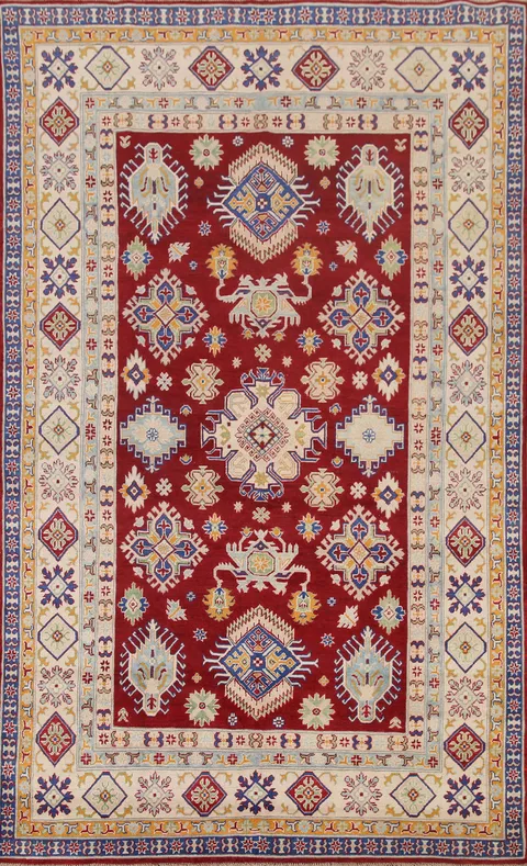 Red Geometric Kazak Oriental Area Rug 6x10