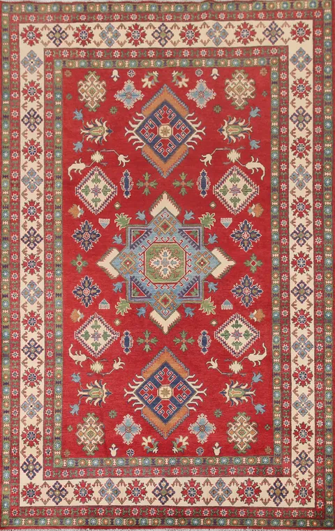 Geometric Red Kazak Oriental Area Rug 7x10