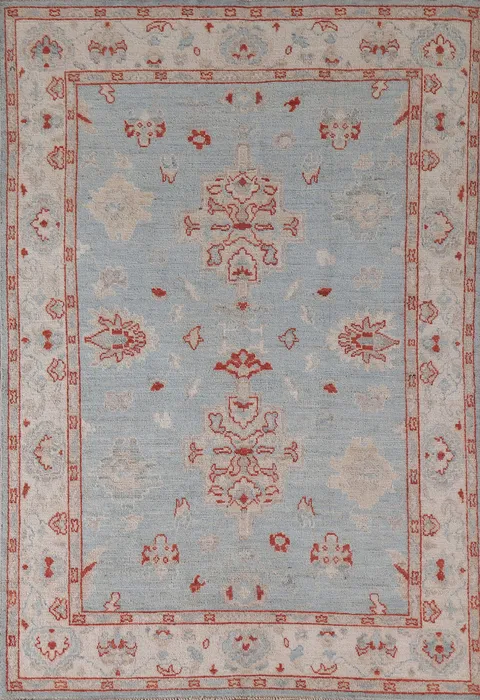 Light Blue Oushak Vegetable Dye Area Rug 5x7