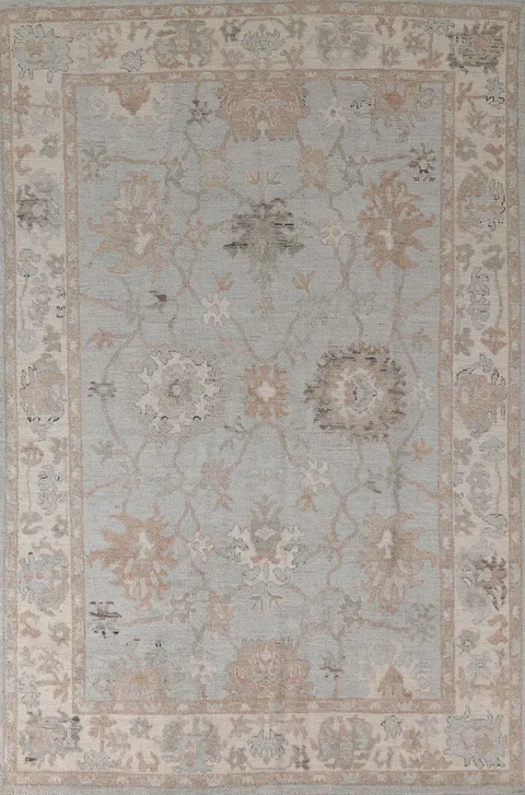 Muted Light Blue Oushak Vegetable Dye Area Rug 6x9
