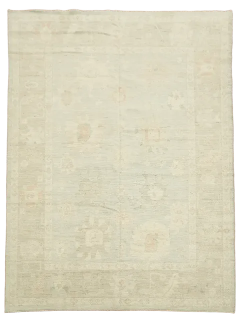 Muted Pale Blue Oushak Turkish Living Room Rug 9x12