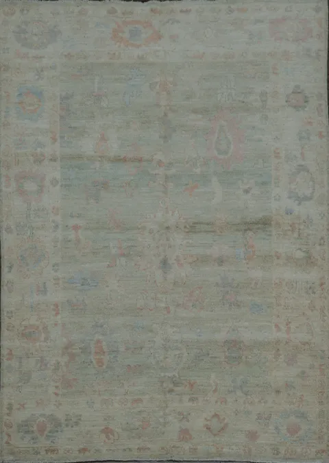 Muted Floral Pastel Green Area Rug Offering a Blend of Tradition and Style 5x7