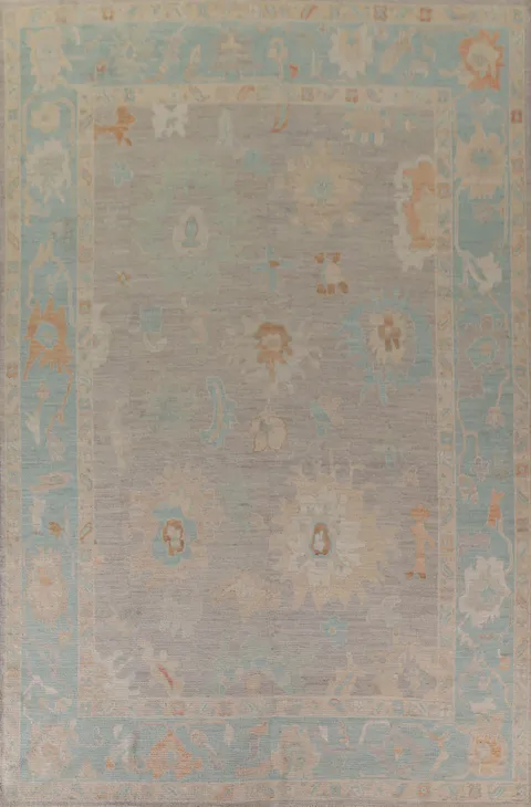 Muted Gray Oushak Vegetable Dye Area Rug 10x14