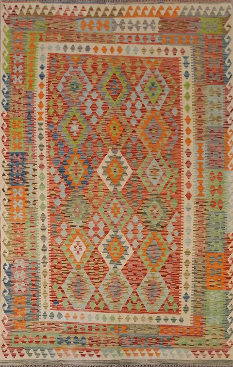 South Western Kilim Wool Area Rug 7x10