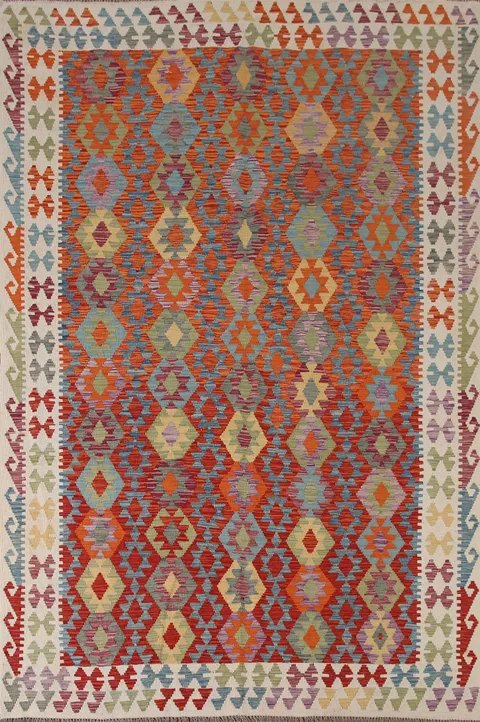 Multicolor Kilim Reversible Wool Area Rug 7x10