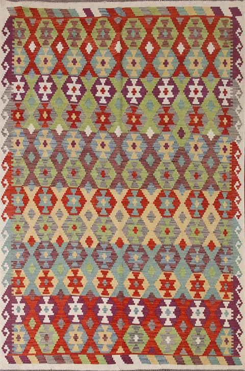 Geometric Kilim Multicolor Wool Area Rug 7x10