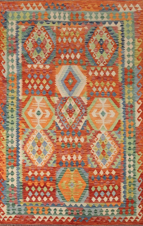 Geometric Kilim Reversible Wool Area Rug 7x10