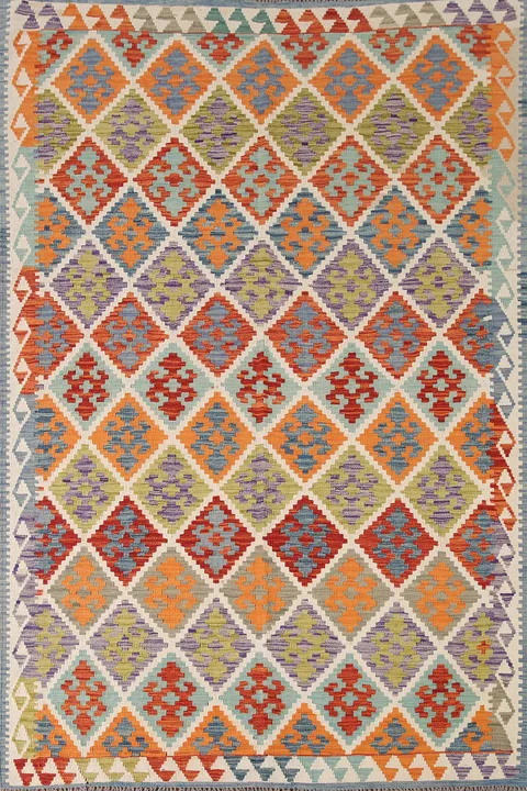 Geometric Kilim Reversible Wool Area Rug 6x8