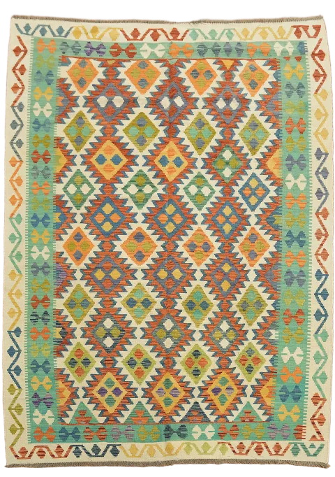 Geometric Kilim Reversible Wool Area Rug 7x10