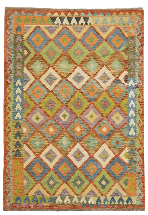 Multicolor Kilim Reversible Wool Area Rug 7x10