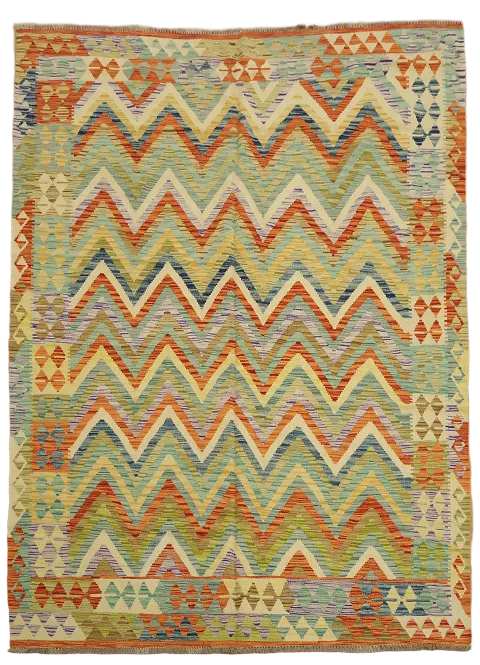 Handwoven Colorful Zigzag Rug with Unique Boho Charm 7x10