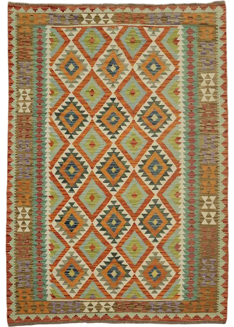 Geometric Kilim Wool Area Rug 6x8