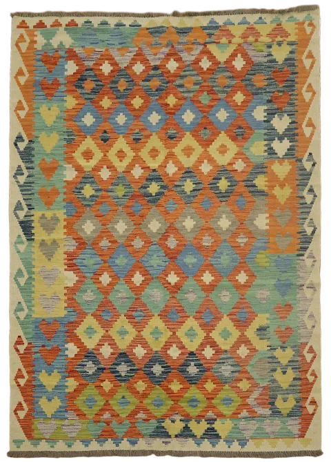 Multicolor Wool Kilim Oriental Area Rug 6x8