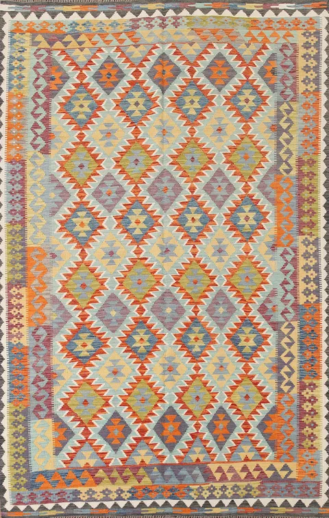 Geometric Kilim Reversible Wool Area Rug 7x10