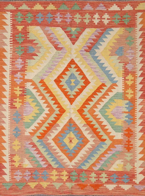 Reversible Wool Kilim Oriental Area Rug 5x7