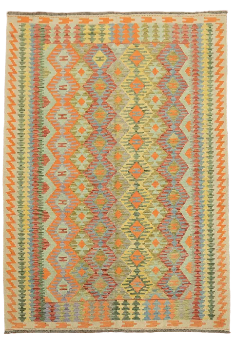 Geometric Kilim Reversible Wool Area Rug 7x10