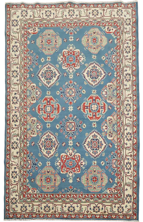 Blue Geometric Kazak Oriental Area Rug 7x10