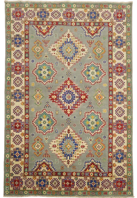 Handmade Gray Kazak Wool Area Rug 7x9