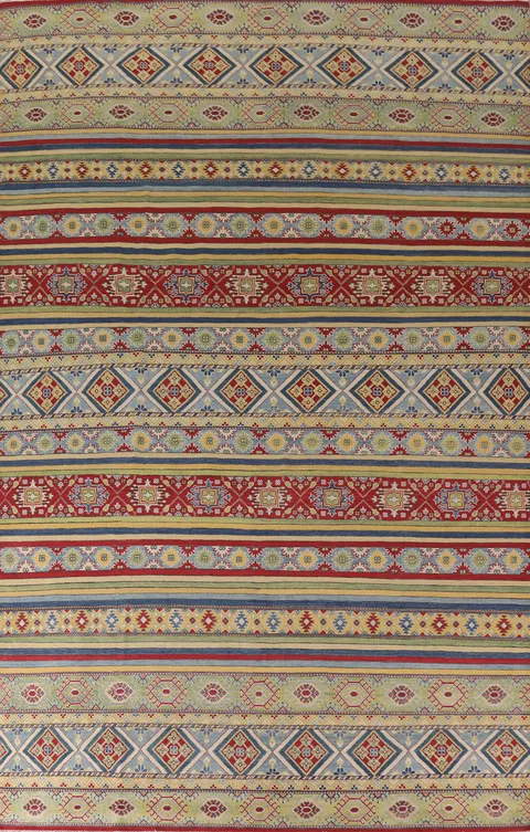 All-Over Striped Kazak Large Area Rug 10x14
