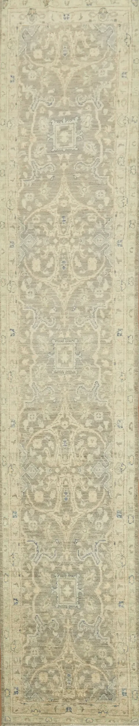 Brown Floral Oushak Vegetable Dye Runner Rug 2x12