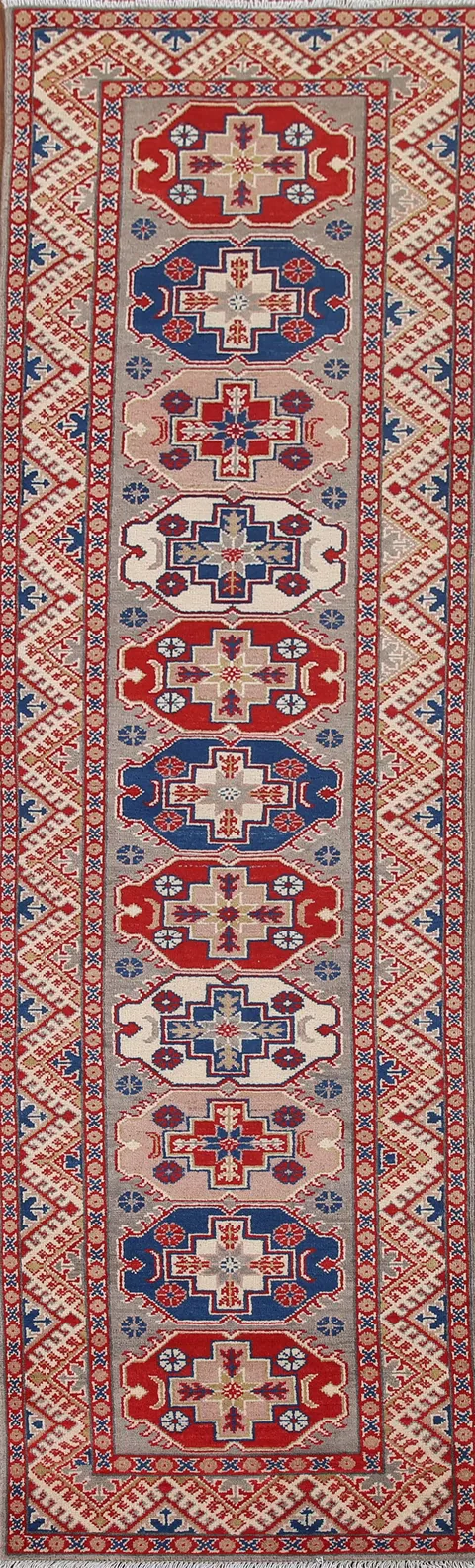 Geometric Kazak Oriental Runner Rug 3x10