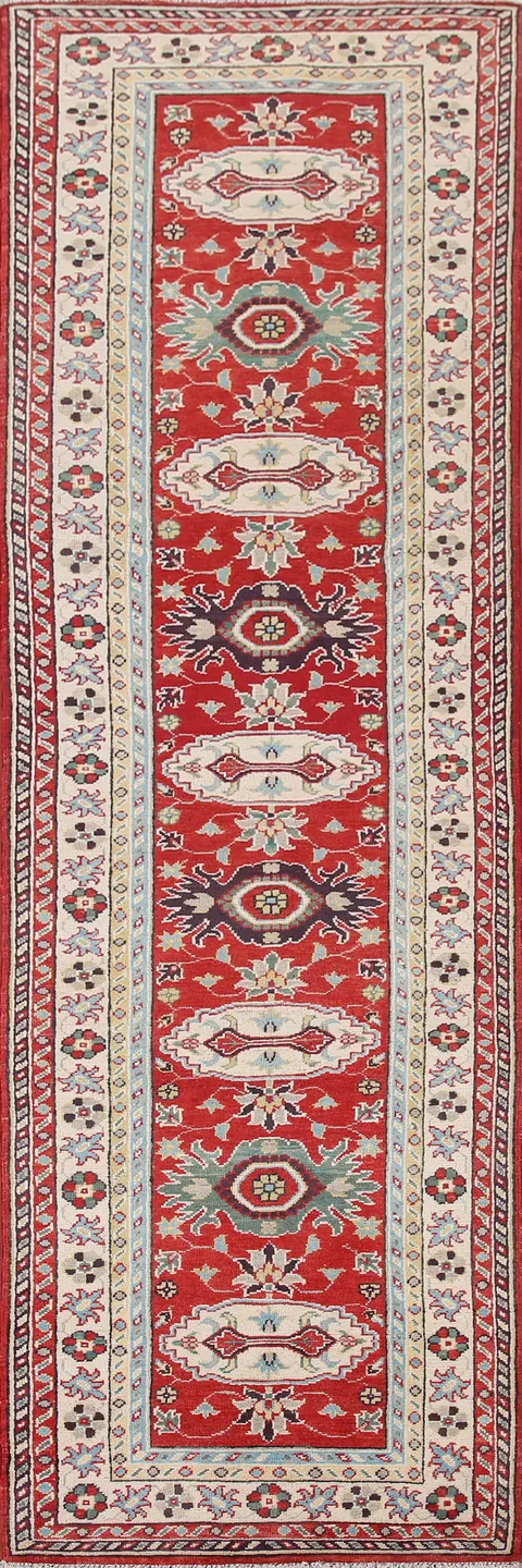 Wool Red Kazak Oriental Runner Rug 3x10