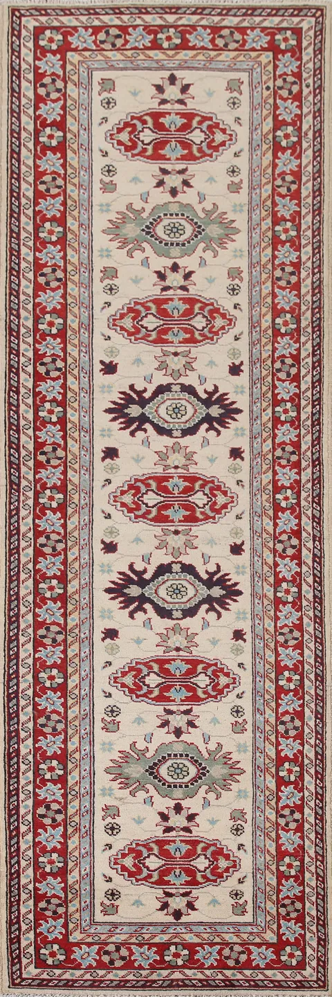 Handmade Wool Kazak Oriental Runner Rug 3x10