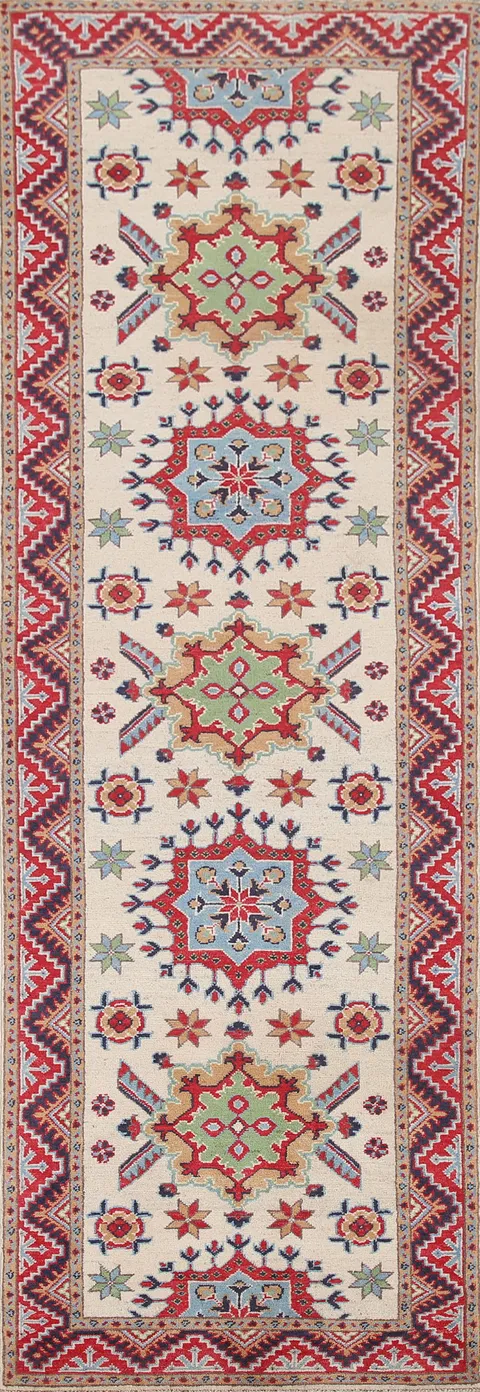 Handmade Kazak Wool Runner Rug 3x9