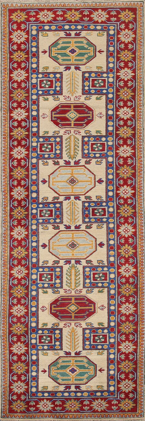 Geometric Kazak Oriental Runner Rug 3x10