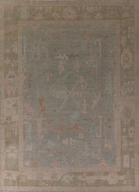 Muted Color Oushak Vegetable Dye Area Rug 9x12